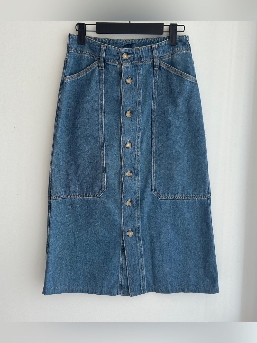 Massimo Dutti Blue Button-Front Denim Midi Skirt